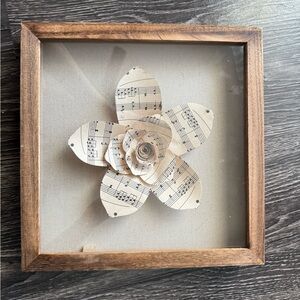 Framed Sheet Music Flower Wall Art in Neutral Tones